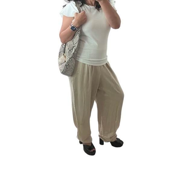 DANA Buchman Khaki Pleated Silk Palazzo Trousers - Picture 4 of 16